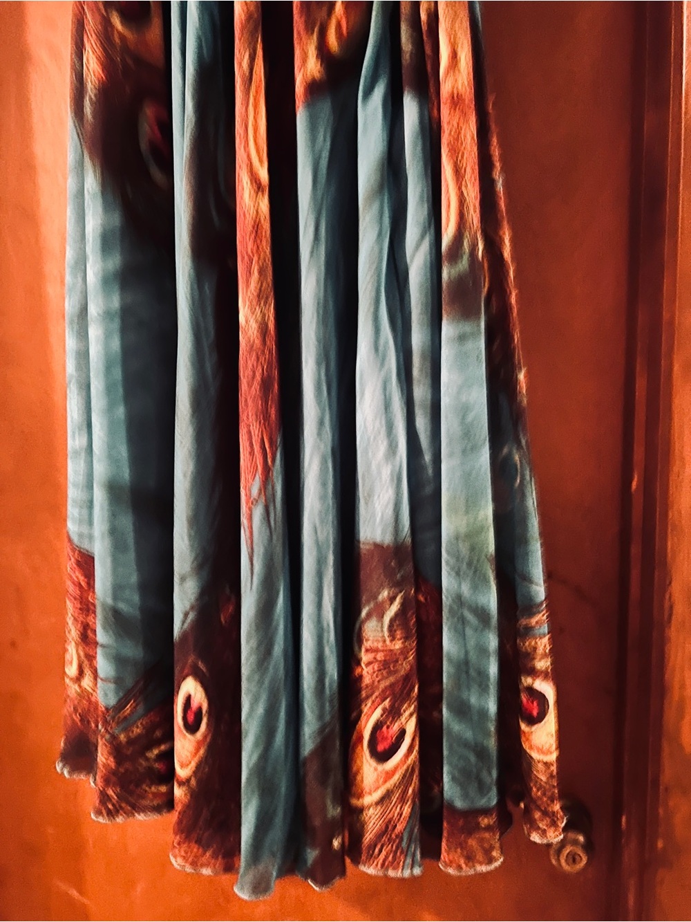 Peacock Print Maxi Skirt in Teal and Brown